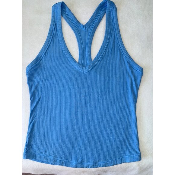 Athleta Perfect Rib Tank Racerback size SMALL Cornflower Blue - Picture 2 of 5